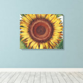 Zonnebloem Vintage Damast Bloem Kunst Canvas Afdruk (Insitu (Houten vloer))
