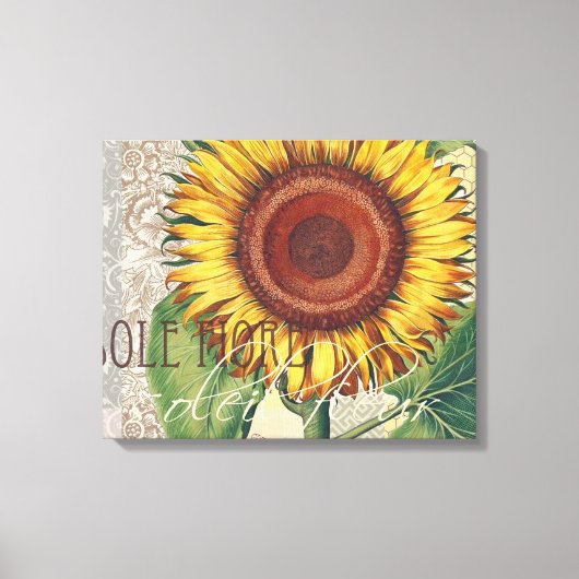Zonnebloem Vintage Damast Bloem Kunst Canvas Afdruk (Voorkant)
