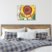 Zonnebloem Vintage Damast Bloem Kunst Canvas Afdruk (Insitu (Slaapkamer))