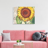 Zonnebloem Vintage Damast Bloem Kunst Canvas Afdruk (Insitu (Woonkamer))