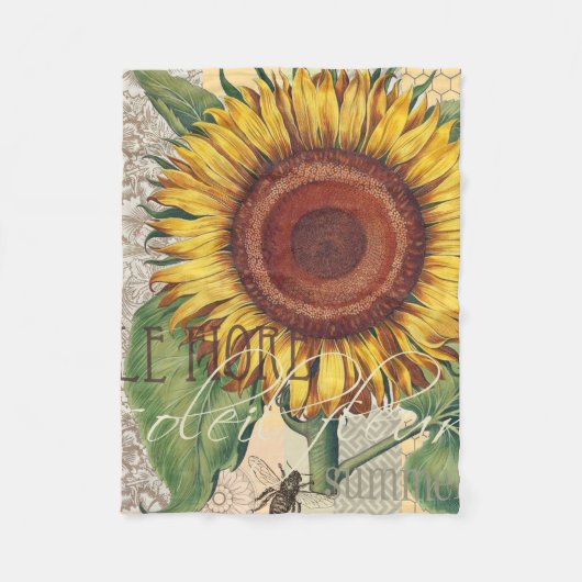 Zonnebloem Vintage Damast Bloem Kunst Fleece Deken (Voorkant)