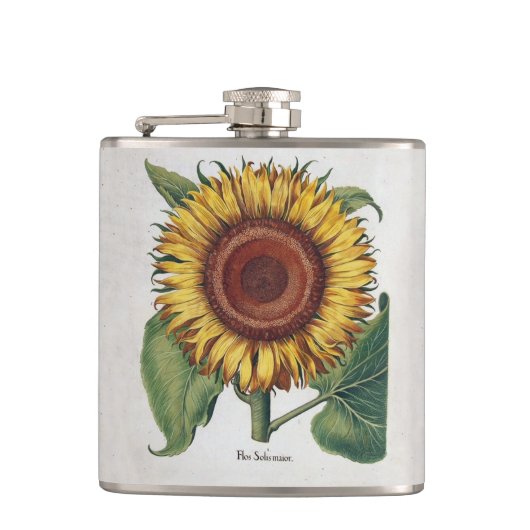Zonnebloem Vintage Damast Bloem Kunst Heupfles (Voorkant)