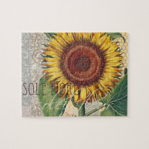 Zonnebloem Vintage Damast Bloem Kunst Legpuzzel
