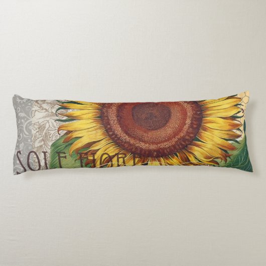 Zonnebloem Vintage Damast Bloem Kunst Lichaamskussen (Achterkant)