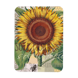 Zonnebloem Vintage Damast Bloem Kunst Magneet