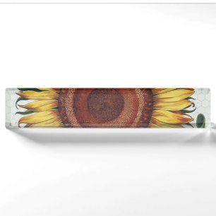Zonnebloem Vintage Damast Bloem Kunst Naambordje