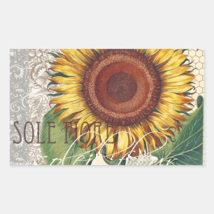 Zonnebloem Vintage Damast Bloem Kunst Rechthoekige Sticker