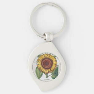 Zonnebloem Vintage Damast Bloem Kunst Sleutelhanger