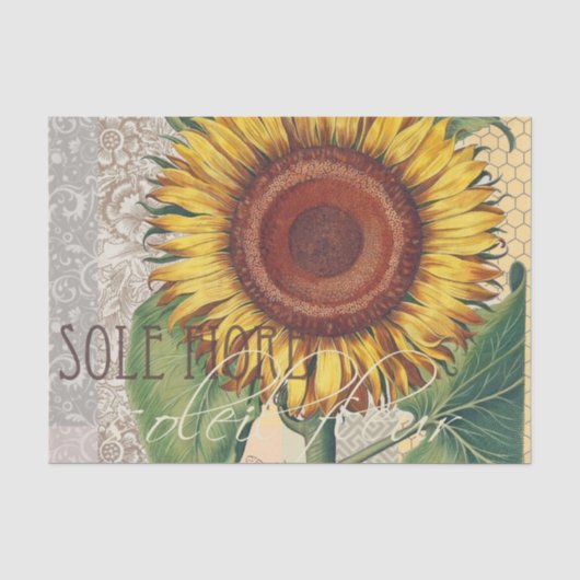 Zonnebloem Vintage Damast Bloem Kunst Tissuepapier (Voorkant)