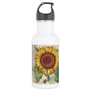 Zonnebloem Vintage Damast Bloem Kunst Waterfles
