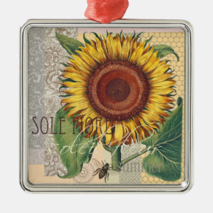 Zonnebloem Vintage Damast Bloem Patroon Kunst Metalen Ornament