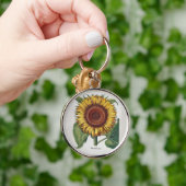 Zonnebloem Vintage Damast Bloem Patroon Kunst Sleutelhanger (Hand)