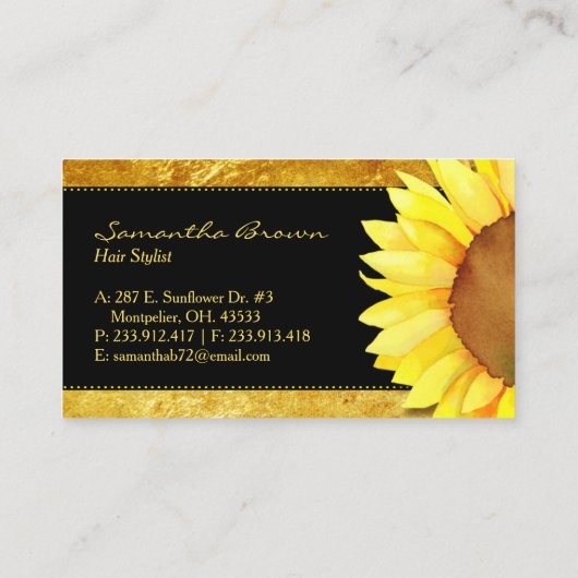 Zonnebloem Visitekaartjes met goudhoudende oliesla (Achterkant)