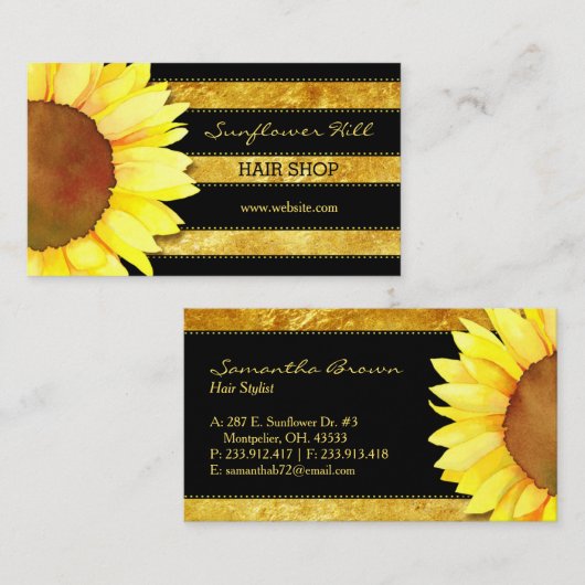 Zonnebloem Visitekaartjes met goudhoudende oliesla (Voorkant / Achterkant)