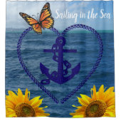 Zonnebloem vlinder anker douche gordijn (Voorkant)