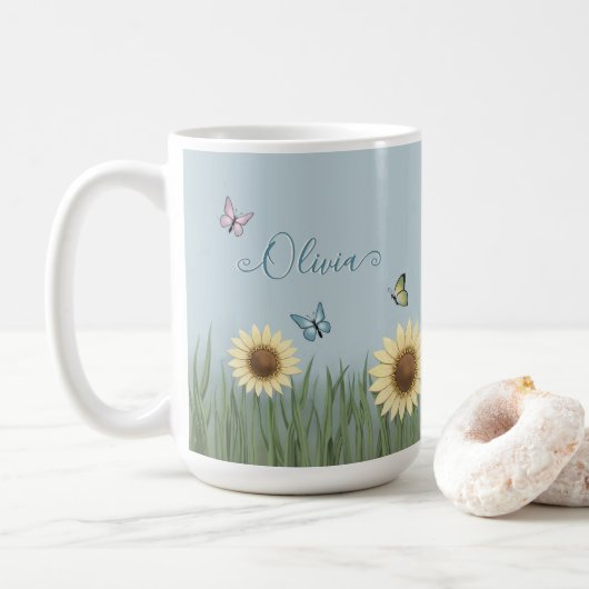 Zonnebloem Vlinder Bloem Koffiemok (Met donut)