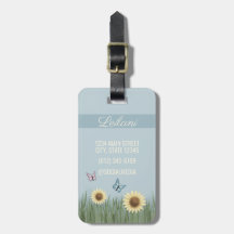 Zonnebloem Vlinder Bloemige Reis Bagage Label