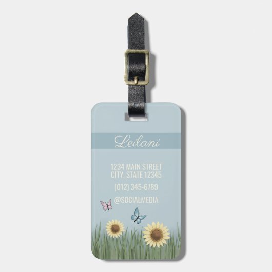 Zonnebloem Vlinder Bloemige Reis Bagage Label (Voorkant verticaal)
