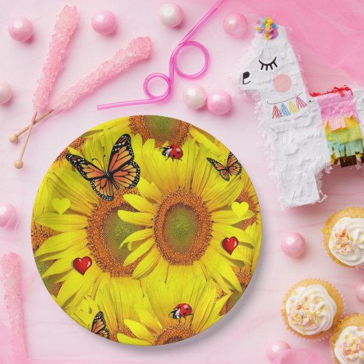 Zonnebloem vlinder dame bugPaper Borden Papieren Bordje (Feest)