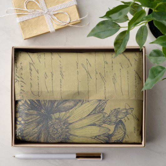 zonnebloem, vlinder, Frans Script Gold Tissuepapier (Geschenk)