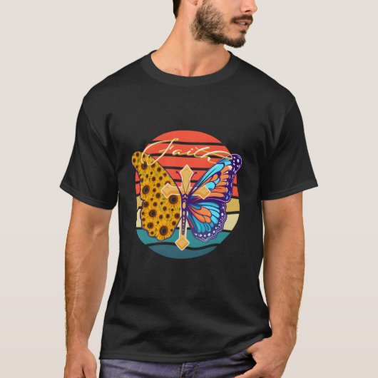 Zonnebloem Vlinder Geloof Zonsondergang T-shirt (Voorkant)