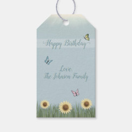 Zonnebloem Vlinder Gelukkige Verjaardag Cadeaulabel