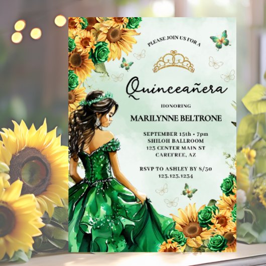 Zonnebloem Vlinder Groen Prinses Quinceañera Kaart