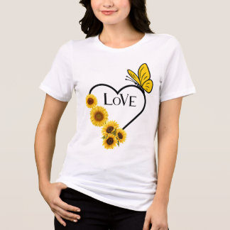 Zonnebloem Vlinder Hart Liefde Esthetische Dames T Tri-Blend Shirt