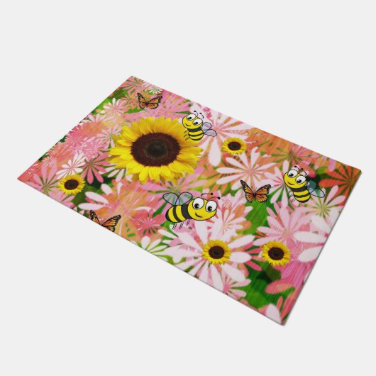 Zonnebloem vlinder hommel deur mat (Schuin)