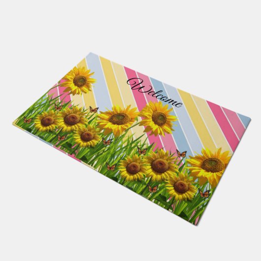 Zonnebloem vlinder hommel deur mat (Schuin)