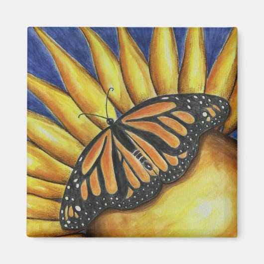 Zonnebloem Vlinder Kunst Magneet (Voorkant)