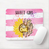 Zonnebloem & vlinder Levendige Roze Kunst Muismat (Met muis)