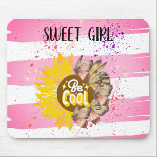 Zonnebloem & vlinder Levendige Roze Kunst Muismat