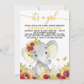 Zonnebloem vlinder olifant Baby shower Kaart (Voorkant)
