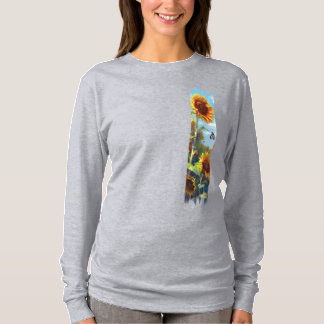 Zonnebloem & vlinder penseelstreekverf t-shirt