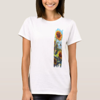 Zonnebloem & vlinder penseelstreekverf t-shirt