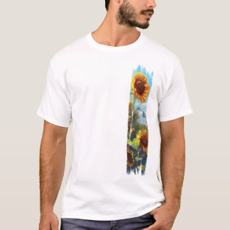 Zonnebloem & vlinder penseelstreekverf t-shirt