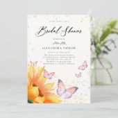 Zonnebloem Vlinder Roze Goud Rustiek Vrijgezellenf Kaart (Staand voorkant)