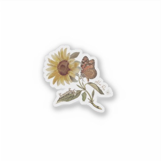 Zonnebloem Vlinder Sticker, Grounded Roots Decal Sticker (Voorkant)