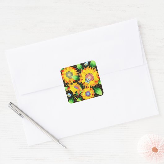 Zonnebloem vlinder tuin vierkante sticker (Envelop)