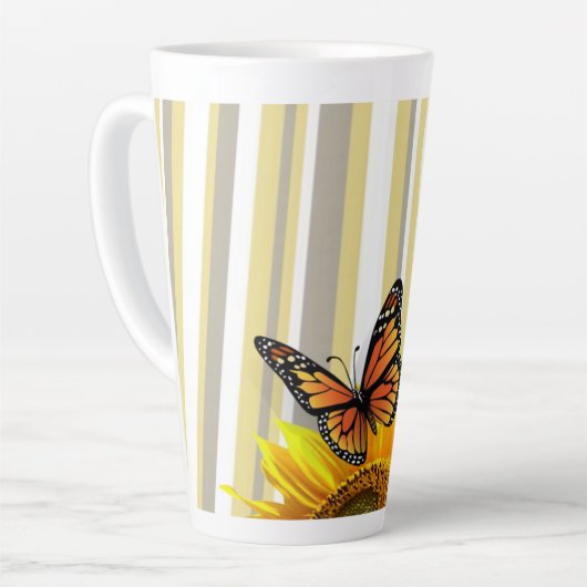 Zonnebloem vlinder tulp latte Mok (Linkerhoek)