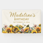 Zonnebloem Vlinder Vrouw Verjaardag Spandoek (Horizontaal)