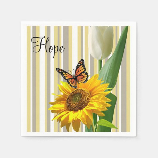 Zonnebloem vlinder witte tulp papier servetten (Voorkant)