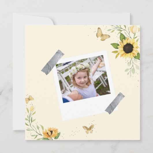 Zonnebloem & Vlinders Eerste Heilige Communie Kaart (Achterkant)