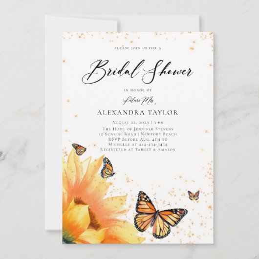 Zonnebloem Vlinders Goud Rustiek Vrijgezellenfeest Kaart (Voorkant)