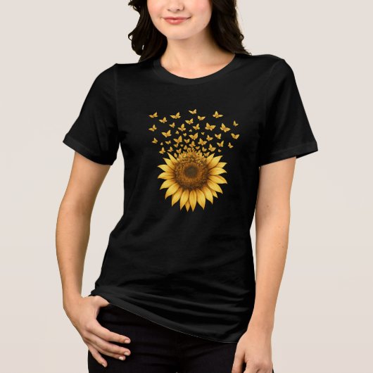 Zonnebloem Vlindershirt Tri-Blend Shirt (Voorkant)