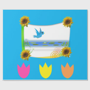 Zonnebloem Vogel Inpakpapier