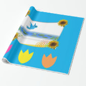 Zonnebloem Vogel Inpakpapier (Uitgerold)