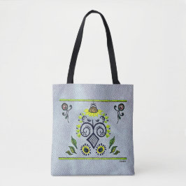 Zonnebloem Volkspatroon op denim van Alexandra Coo Tote Bag