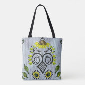Zonnebloem Volkspatroon op denim van Alexandra Coo Tote Bag (Achterkant)